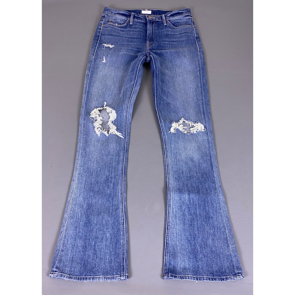 MOTHER Blue Distressed Flare Jeans
